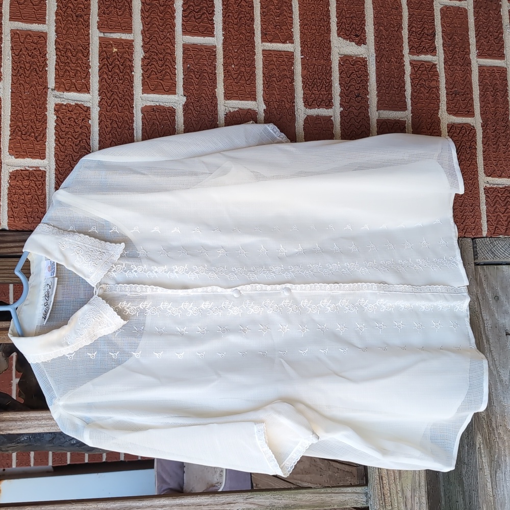 Yves St. Clair 2 Cream Women's Sheer 2 Piece Blouse with Embroidery Vintage 22W